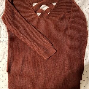 Rust Knit Sweater with Crisscross Back